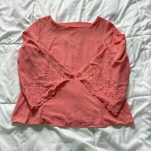 Kay Celine Womens‎ Size Small Blouse 3/4 Wide Sleeve Pink Coral Vintage 90s Y2K